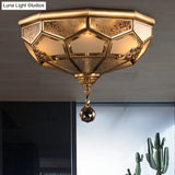 Chinese Style Opal Glass Dome Ceiling Lighting Brass Finish Flush Mount Light For Bedroom - 3/4 -