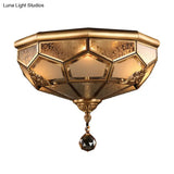 Chinese Style Opal Glass Dome Ceiling Lighting Brass Finish Flush Mount Light For Bedroom - 3/4 -