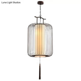 Chinese Style Retro 1-Light Pendant Lighting | Vertical Cage Shade Restaurant Hanging Lamp