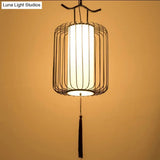 Chinese Style Retro 1-Light Pendant Lighting | Vertical Cage Shade Restaurant Hanging Lamp