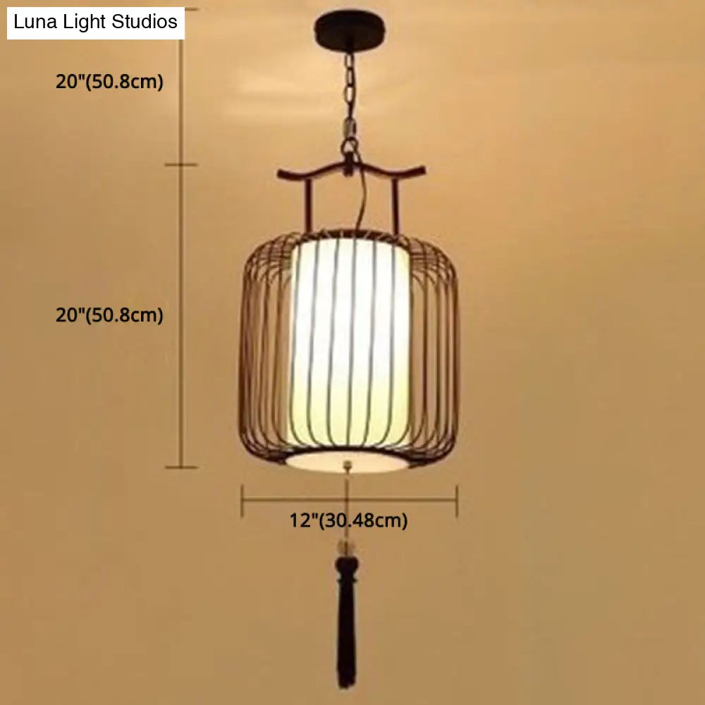 Chinese Style Retro 1-Light Pendant Lighting | Vertical Cage Shade Restaurant Hanging Lamp