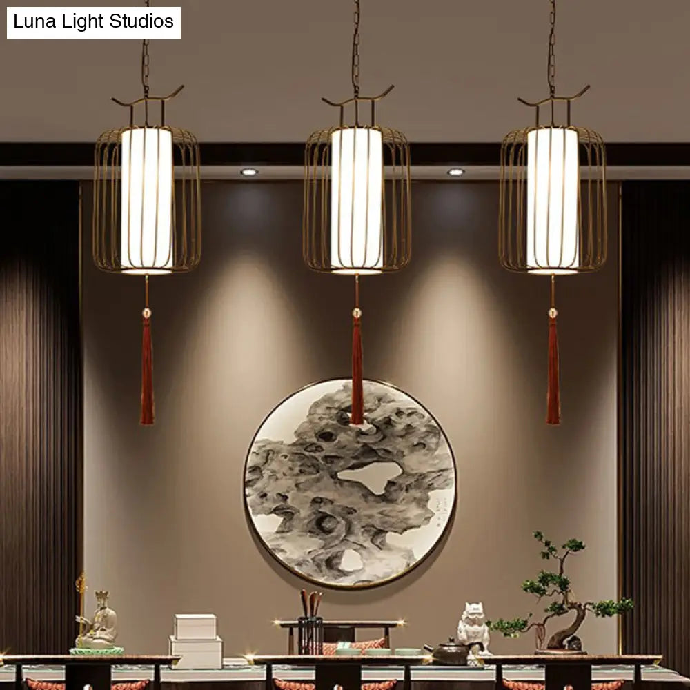 Chinese Style Retro 1-Light Pendant Lighting | Vertical Cage Shade Restaurant Hanging Lamp