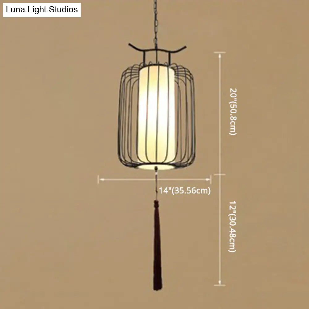 Chinese Style Retro 1-Light Pendant Lighting | Vertical Cage Shade Restaurant Hanging Lamp
