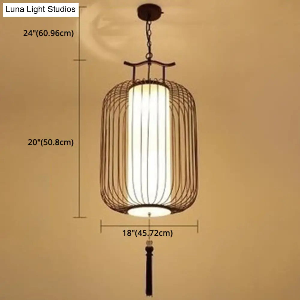 Chinese Style Retro 1-Light Pendant Lighting | Vertical Cage Shade Restaurant Hanging Lamp