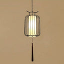 Chinese Style Retro 1-Light Pendant Lighting | Vertical Cage Shade Restaurant Hanging Lamp Black /