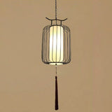 Chinese Style Retro 1-Light Pendant Lighting | Vertical Cage Shade Restaurant Hanging Lamp Black /
