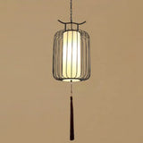 Chinese Style Retro 1-Light Pendant Lighting | Vertical Cage Shade Restaurant Hanging Lamp Black /