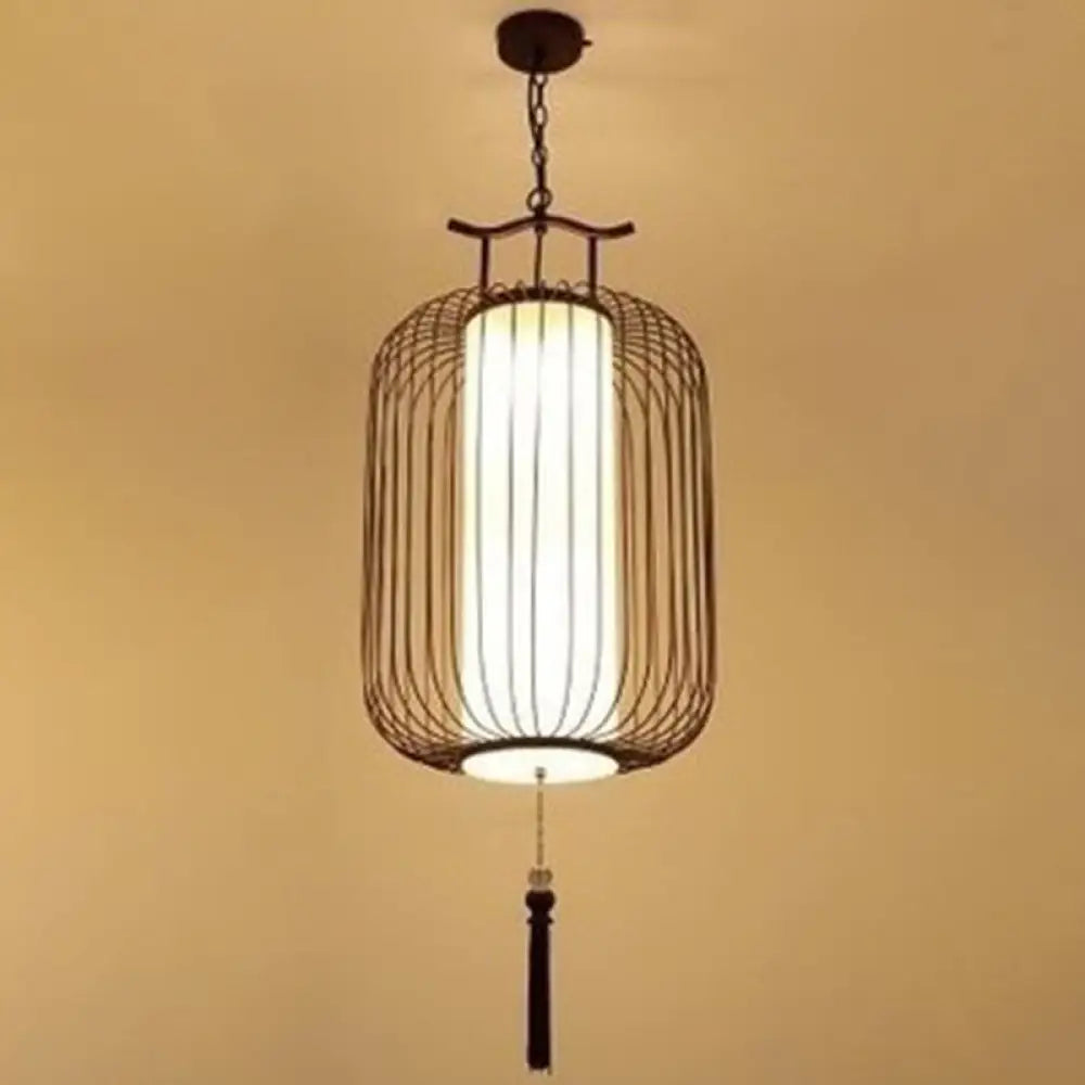 Chinese Style Retro 1-Light Pendant Lighting | Vertical Cage Shade Restaurant Hanging Lamp Copper /