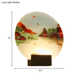 Chinese Style Wall Lamp With Led Acrylic Mural Featuring Black Elk And Lake