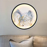 Chinese Style Watercolour Mountain/Fish Led Wall Mount In White For Bedroom Décor / Mountain