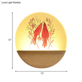 Chinese Style Wood Round Bird And Tree Led Acrylic Wall Light - Ideal Bedside Lighting