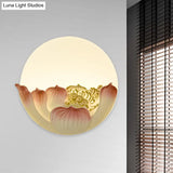 Chinese White Lotus And Mountain Moon Resin Mural Led Wall Lamp For Guest Room