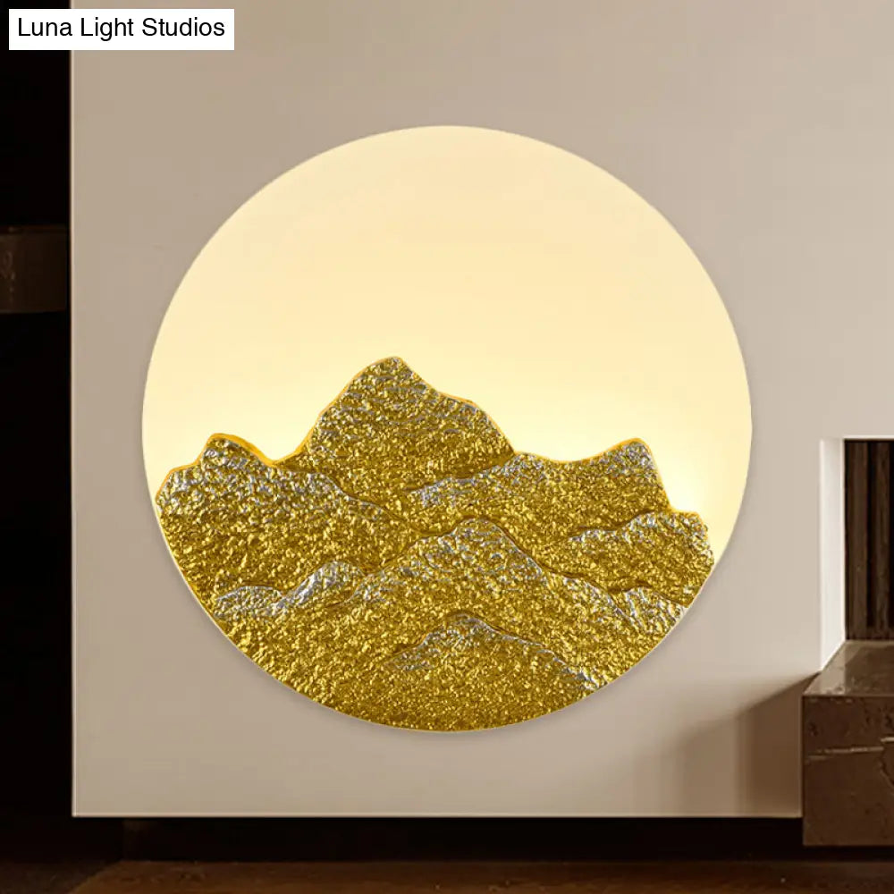 Chinese White Lotus And Mountain Moon Resin Mural Led Wall Lamp For Guest Room