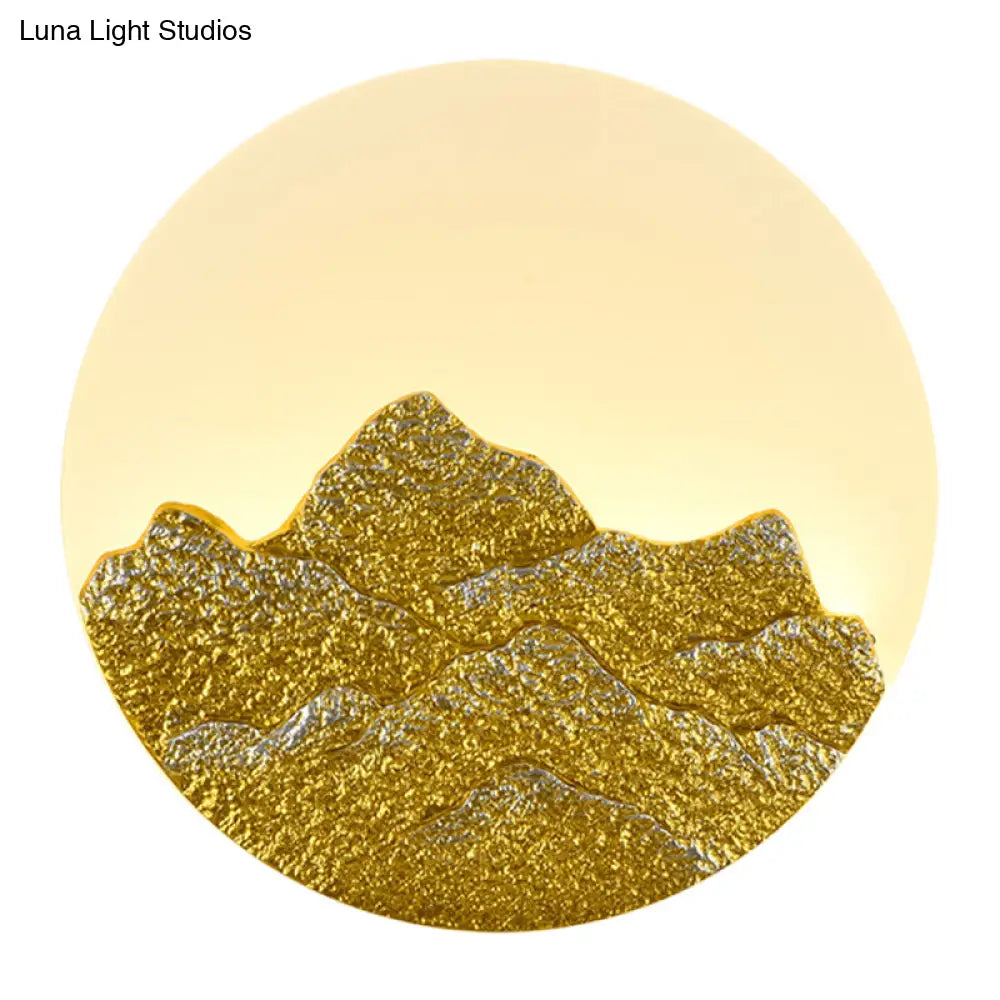 Chinese White Lotus And Mountain Moon Resin Mural Led Wall Lamp For Guest Room