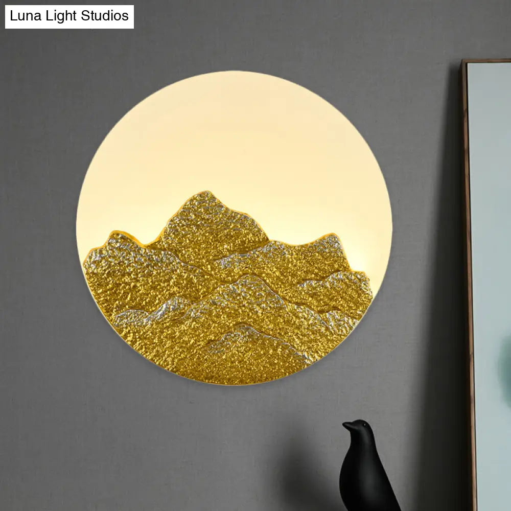 Chinese White Lotus And Mountain Moon Resin Mural Led Wall Lamp For Guest Room