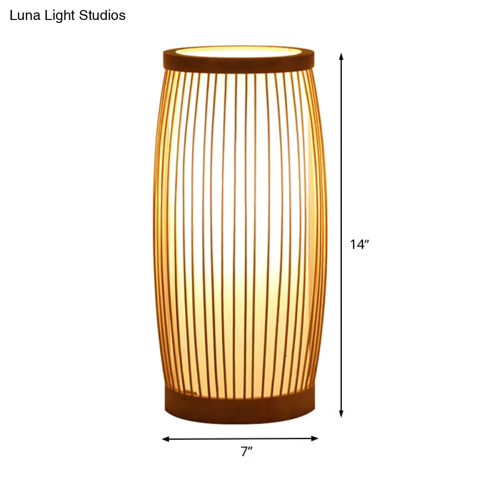 Chinese Wood Desk Lamp With Bamboo Shade - Living Room Task Lighting