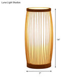 Chinese Wood Desk Lamp With Bamboo Shade - Living Room Task Lighting