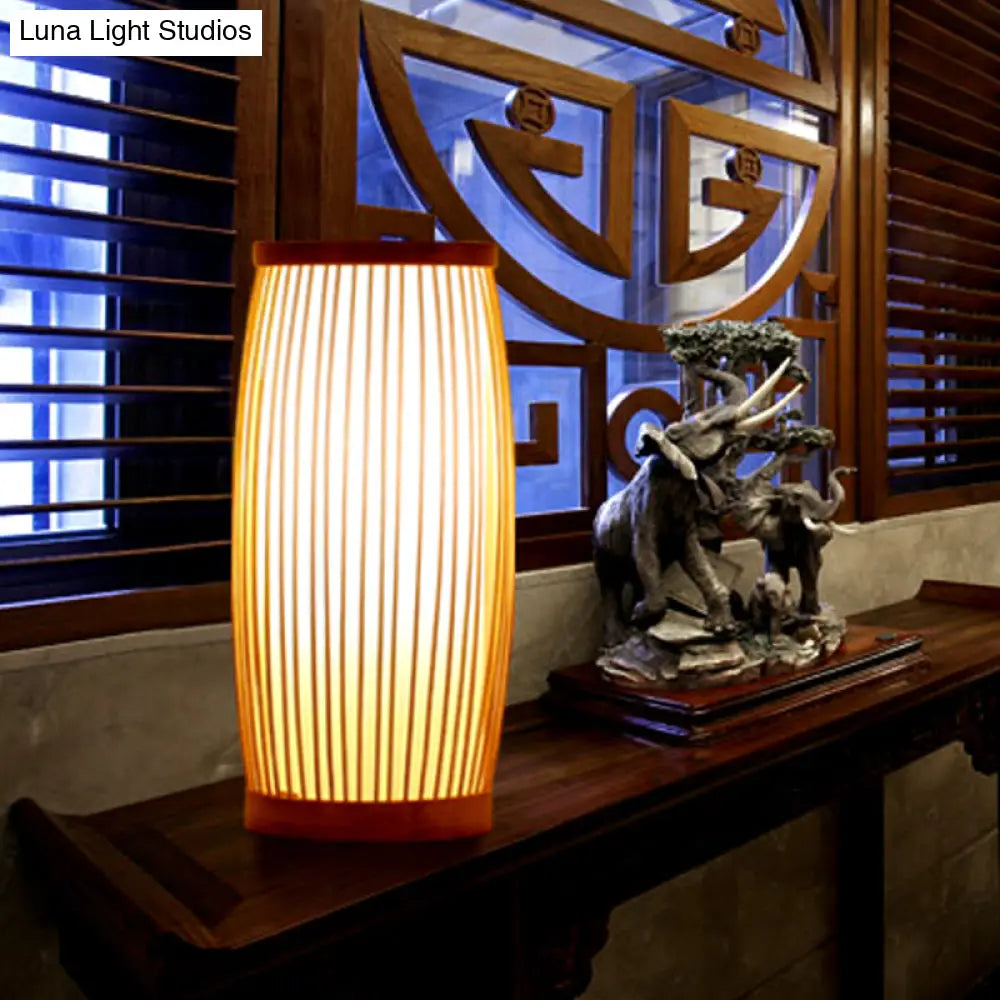 Chinese Wood Desk Lamp With Bamboo Shade - Living Room Task Lighting