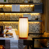 Chinese Wood Desk Lamp With Bamboo Shade - Living Room Task Lighting
