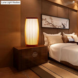 Chinese Wood Desk Lamp With Bamboo Shade - Living Room Task Lighting