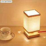 Chinese Wood Dining Room Desk Lamp With Rectangle Fabric Shade - 1 Head Table Light