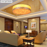 Chinese Wood Shade Beige Ceiling Lamp: Contemporary Single Light Flush Mount Fixture For Living Room