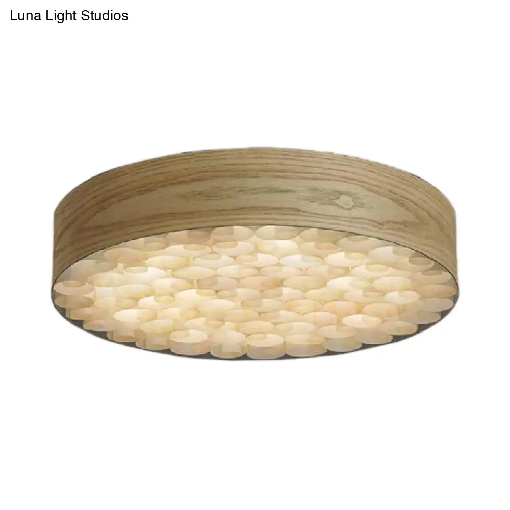 Chinese Wood Shade Beige Ceiling Lamp: Contemporary Single Light Flush Mount Fixture For Living Room