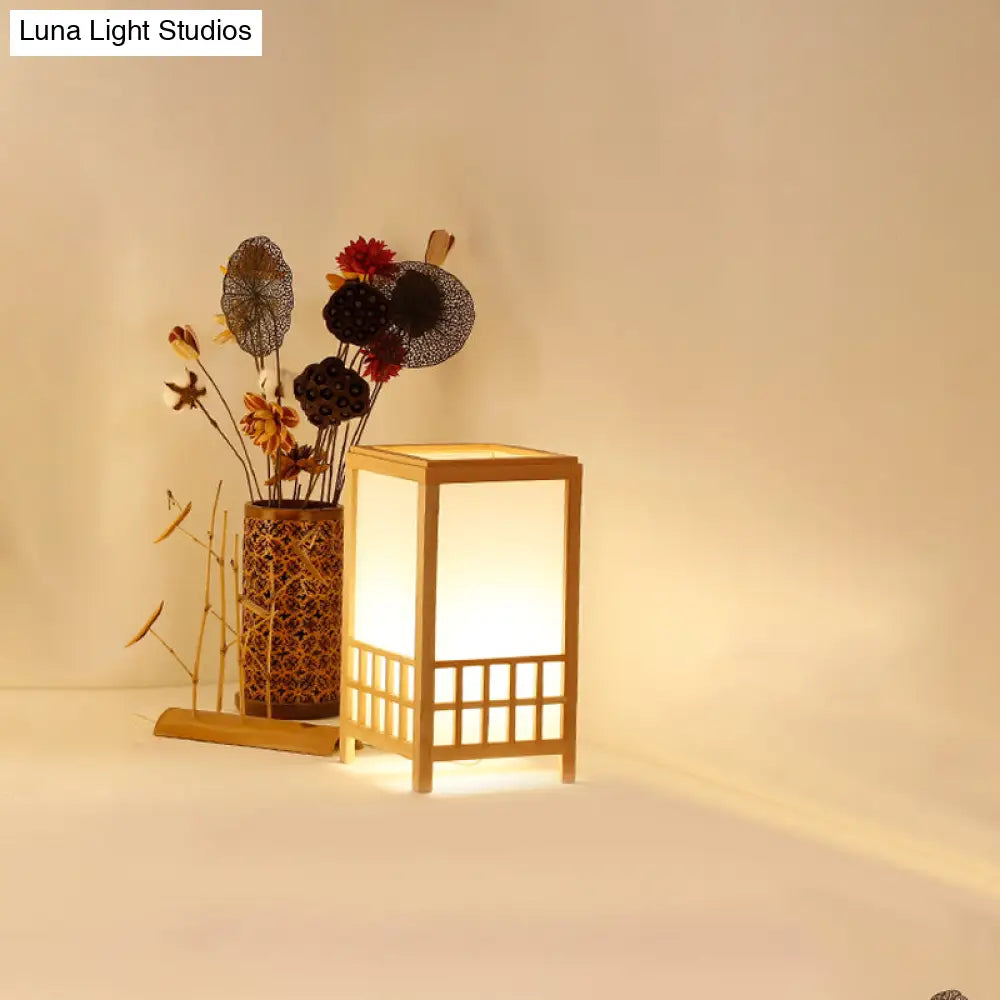 Chinese Wood Task Light Desk Lamp - Rectangular 1-Bulb Small Size Beige Perfect For Restaurants