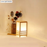 Chinese Wood Task Light Desk Lamp - Rectangular 1-Bulb Small Size Beige Perfect For Restaurants