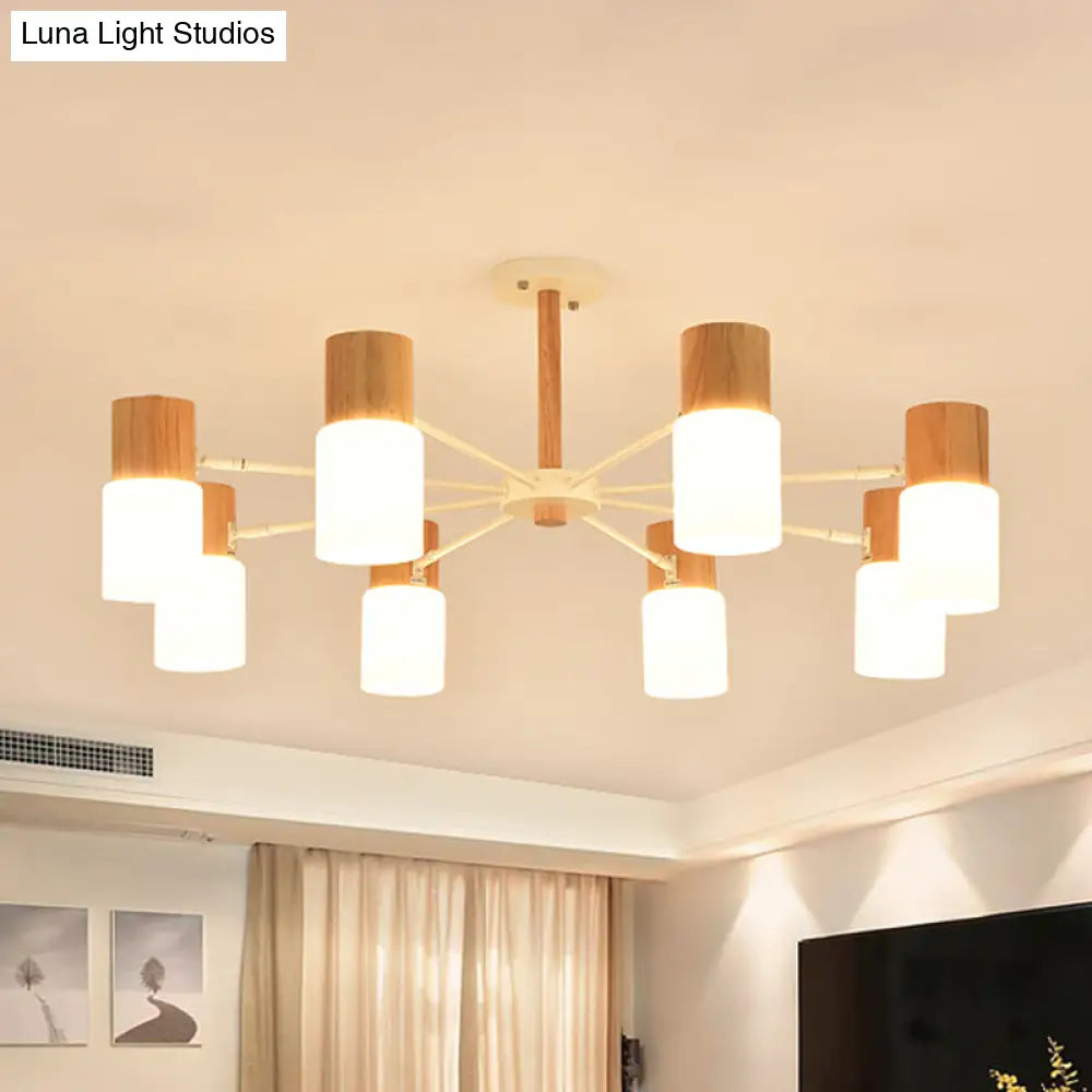 Chinese Wooden Semi - Flush Light With 5/8 Bulbs - Beige For Living Room Ceiling