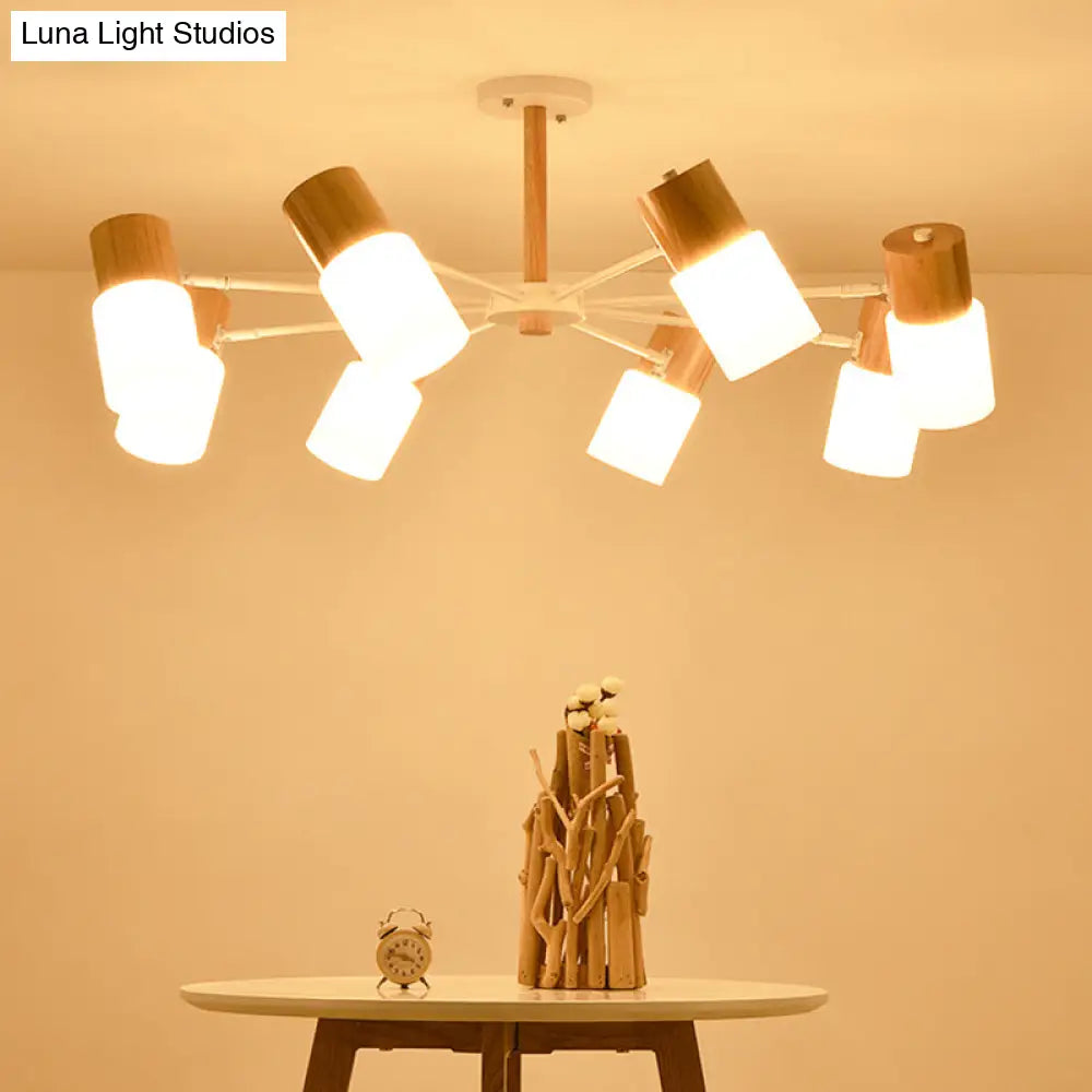 Chinese Wooden Semi - Flush Light With 5/8 Bulbs - Beige For Living Room Ceiling