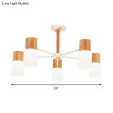 Chinese Wooden Semi - Flush Light With 5/8 Bulbs - Beige For Living Room Ceiling