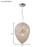 Chrome Beaded Pendant Lighting With Teardrop Shade - Modern Clear Crystal Chandelier