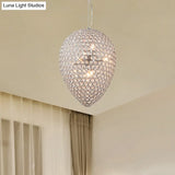 Chrome Beaded Pendant Lighting With Teardrop Shade - Modern Clear Crystal Chandelier