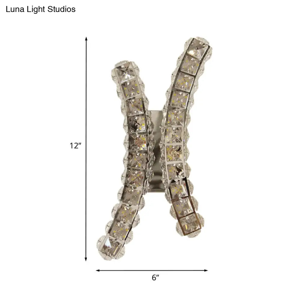 Chrome Curvy Crystal Prism Wall Sconce Led Light For Living Room