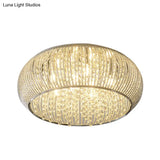 Chrome Drum Crystal Flush Mount Ceiling Light Fixture - Minimalist Design 8 Heads Beaded
