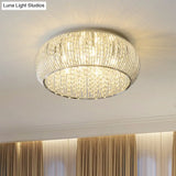 Chrome Drum Crystal Flush Mount Ceiling Light Fixture - Minimalist Design 8 Heads Beaded