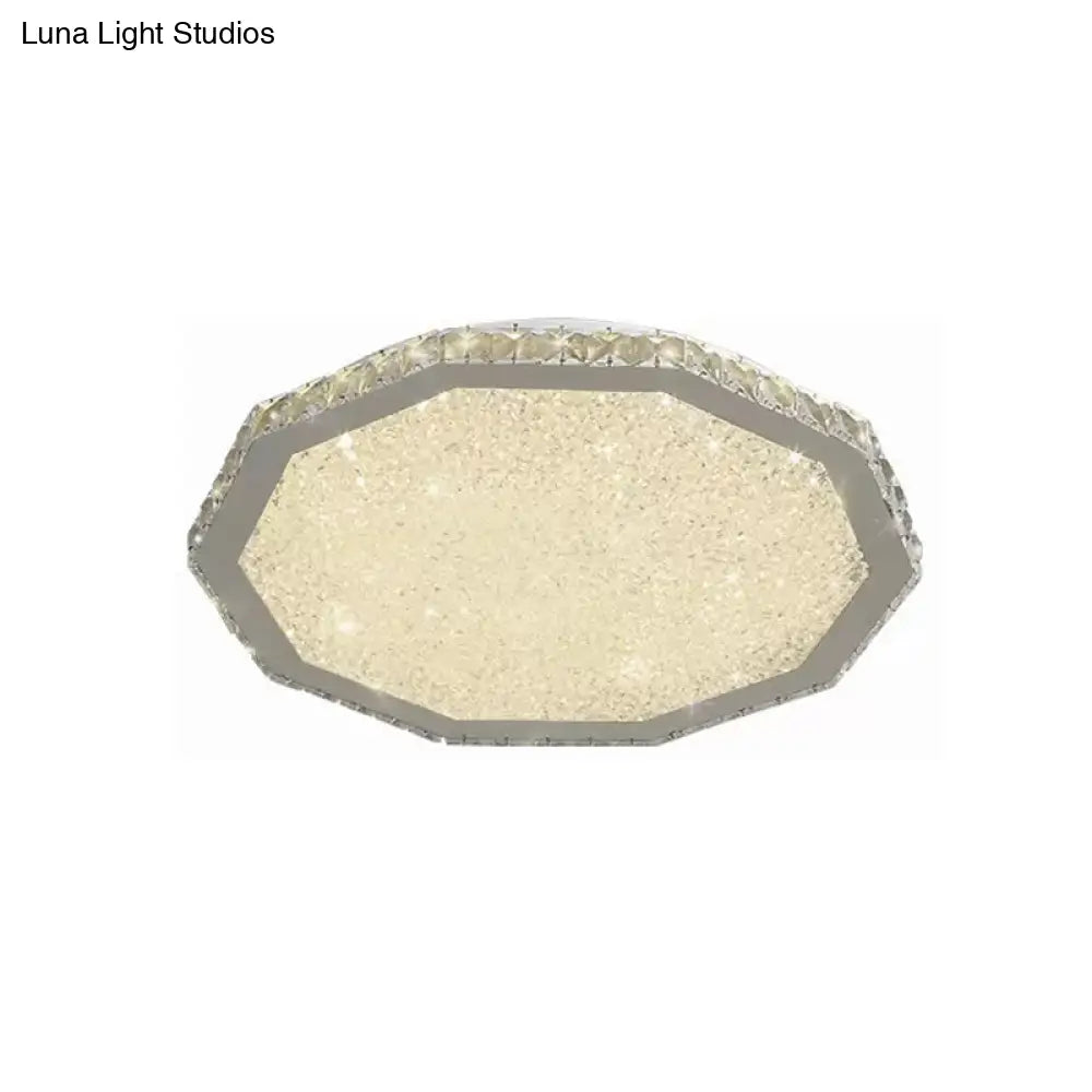 Chrome Led Crystal Polygon Ceiling Light: Minimalist Flush Mount Fixture