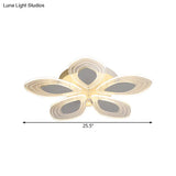 Chrome Led Floral Petal Ceiling Flush Light With Crystal Droplet