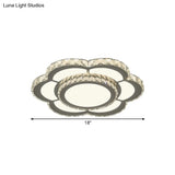 Chrome Led Flower Ceiling Light With Faceted Crystal And Warm/White Glow 18’ Or 23.5’ Wide