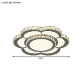 Chrome Led Flower Ceiling Light With Faceted Crystal And Warm/White Glow 18’ Or 23.5’ Wide