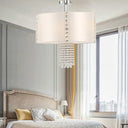 Chrome Modern Drum Ceiling Light With Crystal Bead Accents - 5 Fabric Lights White