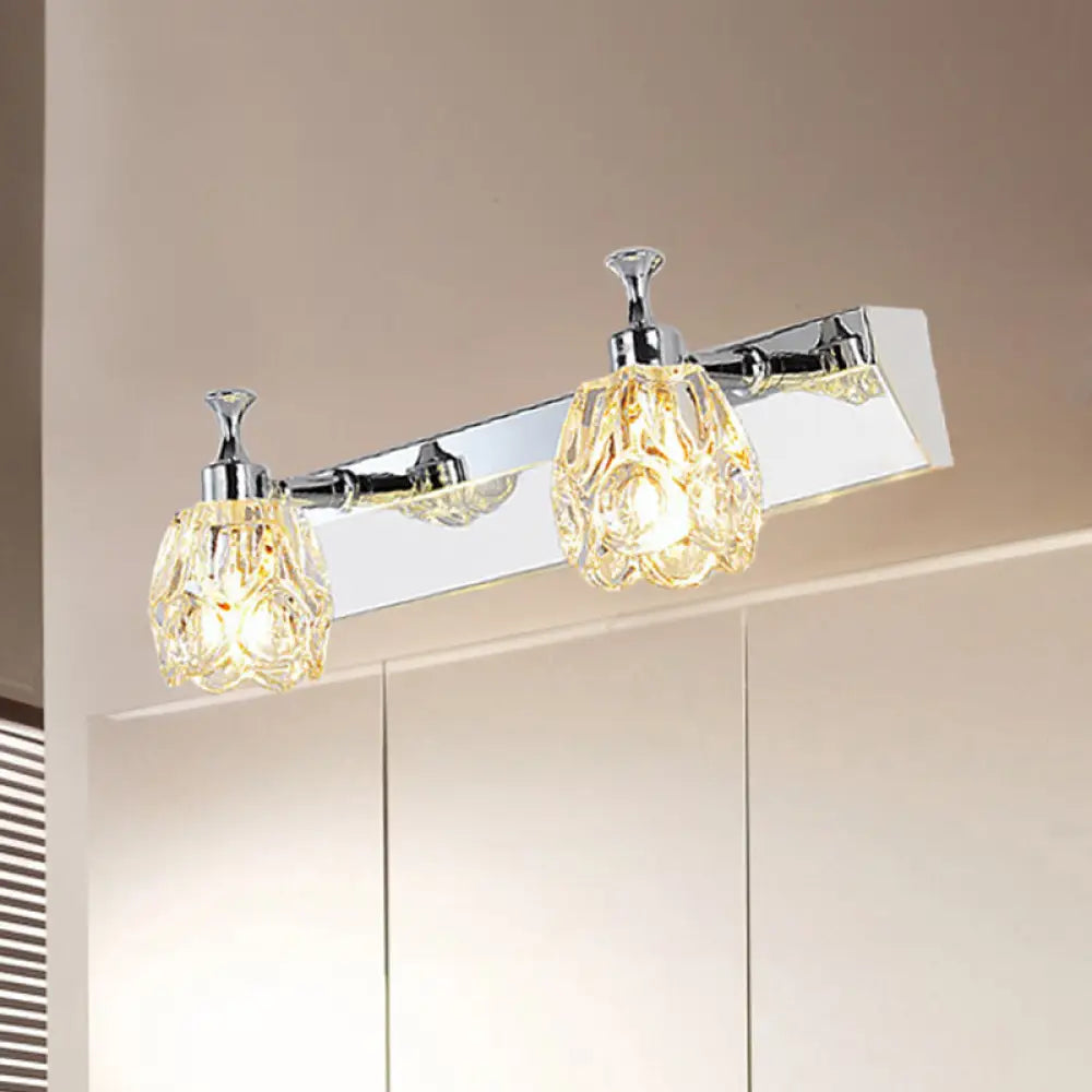 Chrome Vanity Light Fixture With Minimal Crystal Flower Sconce Warm/White 2 / Warm