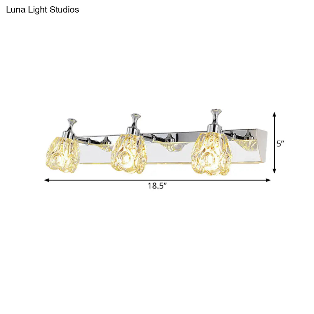 Chrome Vanity Light Fixture With Minimal Crystal Flower Sconce Warm/White