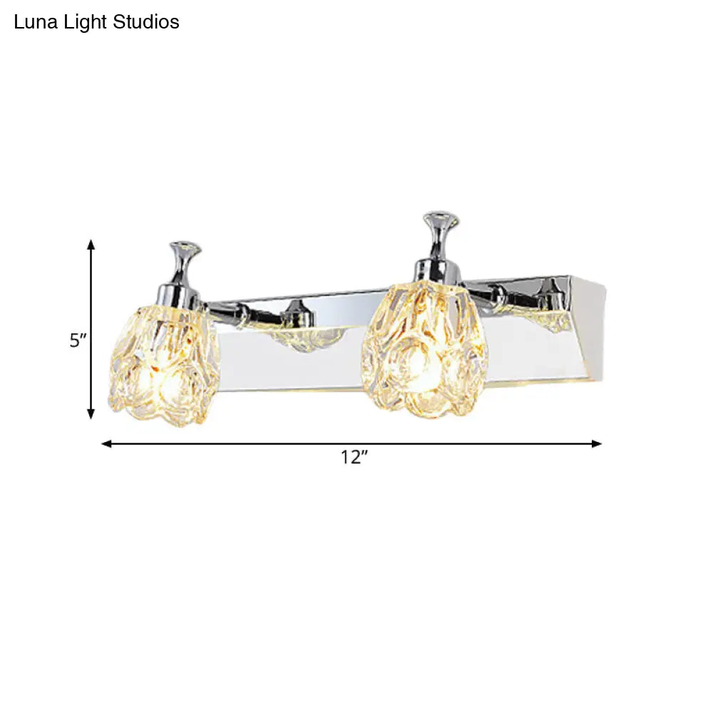 Chrome Vanity Light Fixture With Minimal Crystal Flower Sconce Warm/White
