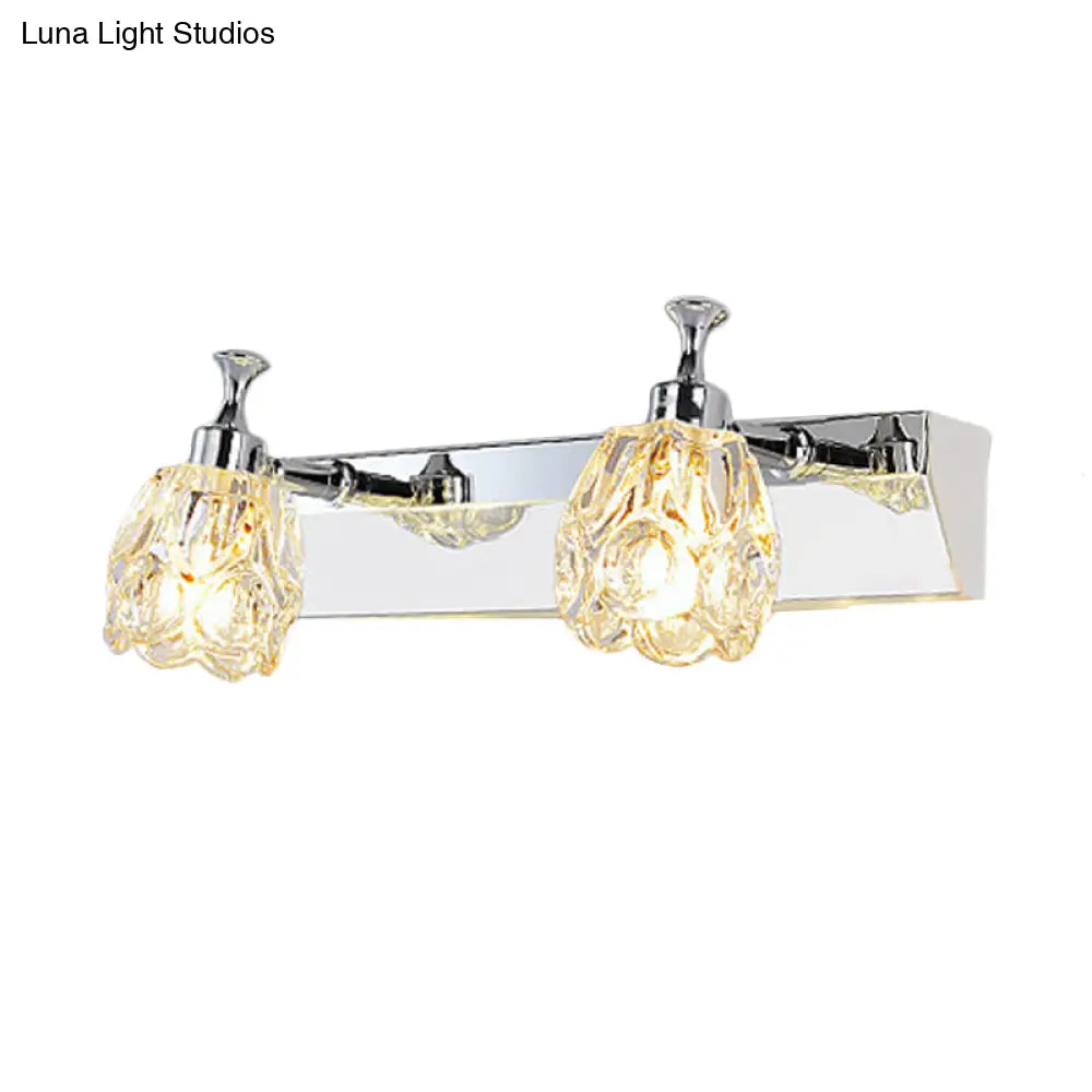 Chrome Vanity Light Fixture With Minimal Crystal Flower Sconce Warm/White