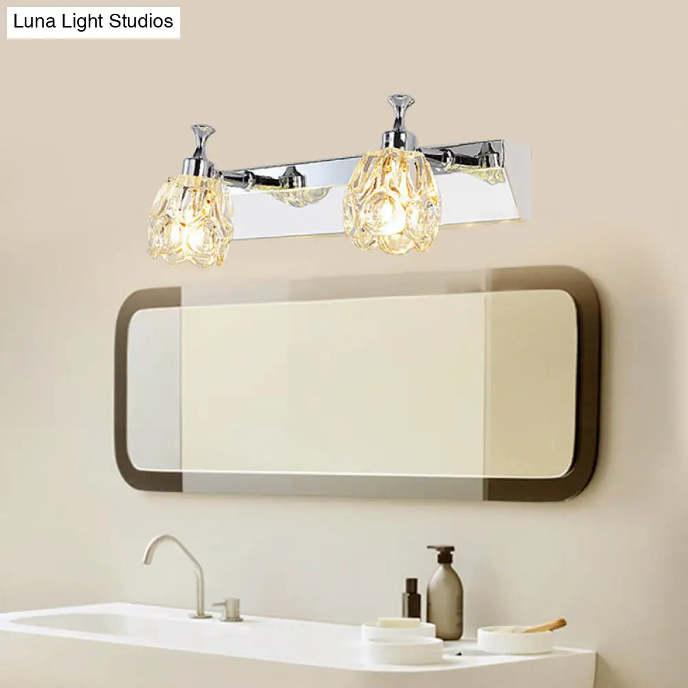 Chrome Vanity Light Fixture With Minimal Crystal Flower Sconce Warm/White