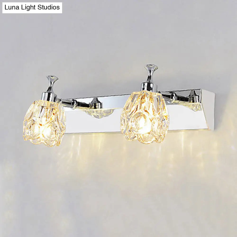 Chrome Vanity Light Fixture With Minimal Crystal Flower Sconce Warm/White
