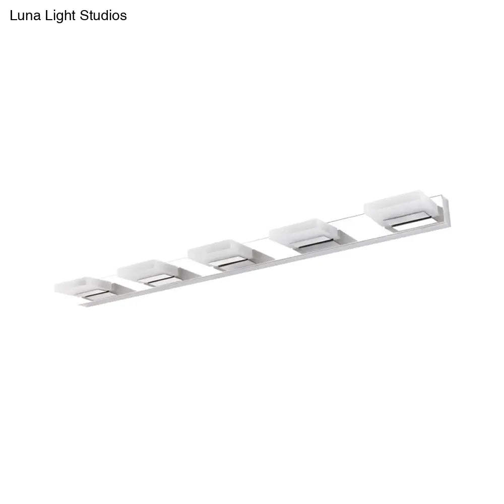 Chrome Wall Sconce With Brick Acrylic Shade For Bathroom Vanity - Choose From 2/3/5 Warm White