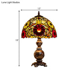 Chrysanths Tiffany Stained Glass Table Lamp - Brown Night Stand Light With Dome Shade